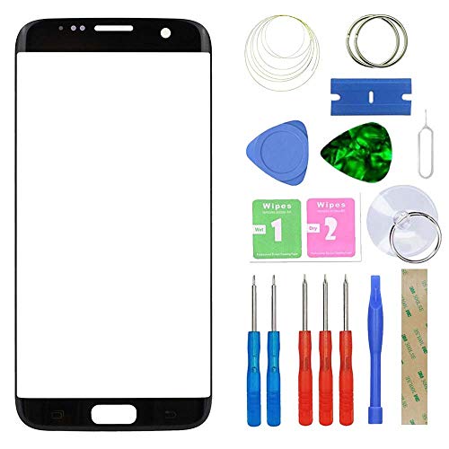 MovTEK Frontglas für Samsung Galaxy S7 Edge G935 Serie Displayglas Ersatz Glas Reparatur Set mit Werkzeug (Schwarz)
