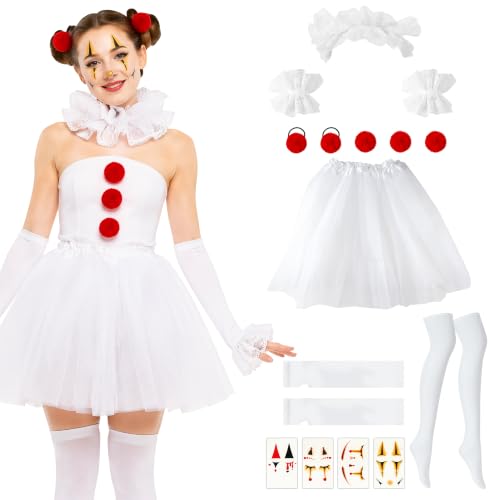 YINGENIVA Kostüm Damen Clown Weiss Clown Kleid Set
