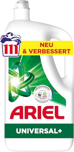Ariel Flüssigwaschmittel, 111 Wäschen, Universal+, Fleck-Weg-Power beim 1. Waschen, selbst in kaltem Wasser
