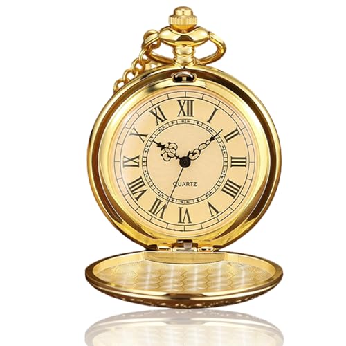 Litinliv Taschenuhr, Vintage Römische Ziffern Skala Pocket Watch, Taschenuhr mit Kette, Klassische Taschenuhren für Herren Damen Weihnachten Kostüm Zubehör Geburtstag Jahrestag Geschenk - Gold