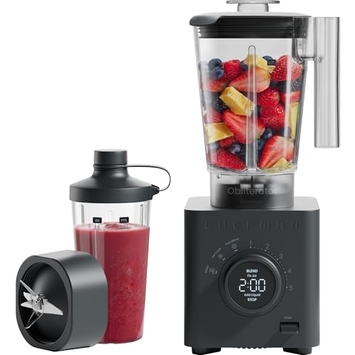 Chefman Obliterator 1.2L Standmixer für Smoothies, 1380W Motor zum Zerkleinern von Eis, Nüssen und gefrorenen Früchten mit Edelstahlklinge, Auto Blend Funktion, inkl. 600ml Reisebehälter - Midnight