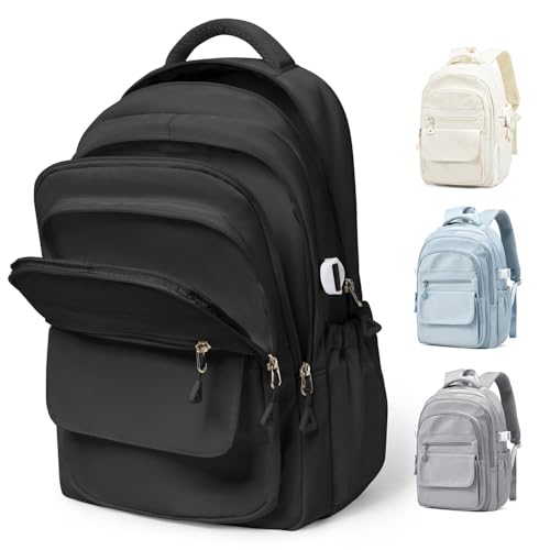 Lendolk Schulrucksack Groß Teenager Mädchen Jungen, Uni Rucksack Schwarz Herren Damen mit Laptopfach, Wasserfester Schul Rucksack mit vielen fächern, Schultaschen