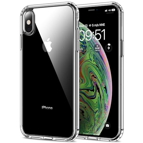 HOOMIL Crystal Clear Hülle für iPhone XS Max, [Anti Gelb] [Militärisch Stoßfest] Handyhülle Durchsichtig Hart Rückseite Schutzhülle - Transparent