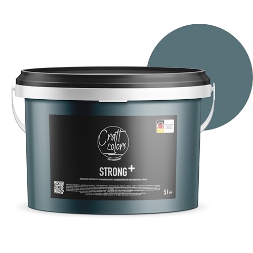 Craft Colors Wandfarbe Strong+ Basaltblau, blau grau, 5 Liter für stark beanspruchte Flächen wie Treppenhäusern, Fluren, Kellerräumen und Garagenwänden - Nassabriebklasse 1 - Made in Germany