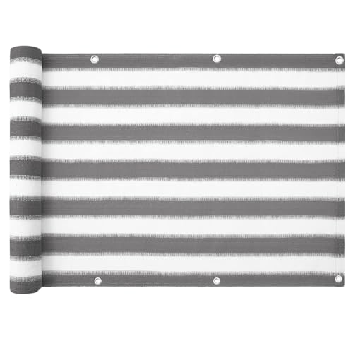 casa pura Balkon Sichtschutz UV-Schutz - 90x500cm - wetterbeständiges und pflegeleichtes HDPE-Spezialgewebe - grau-weiß gestreift