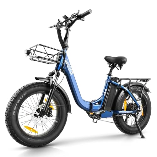HANEVEAR Elektrofahrrad E Bike Klapprad mit 24Ah/48V Lithium-Akku | bis zu 140km, Fatbike Ebike mit Hydraulische Bremse, 250W 65Nm Heckmotor, Elektrofahrrad für Erwachsene (Blau Standard)