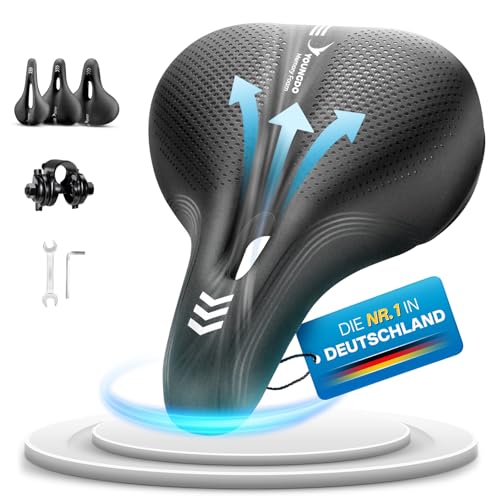YOUNGDO Fahrradsattel, Bequemer & Ergonomischer Fahrrad Sattel, Neues Modell, Verbesserte Wasserdichtigkeit, Memory-Foam, Atmungsaktiv, Stoßdämpfend, für Herren & Damen, Schwarz