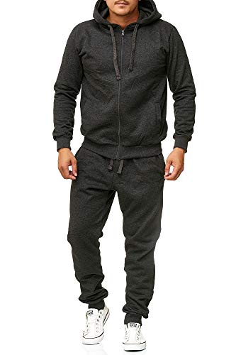 Violento Jogginganzug Herren Uni Colour Design 586 | Jogginghose und Reißverschlussjacke aus Baumwolle | Kapuze und Rippstrickbündchen (L, Anthrazit)