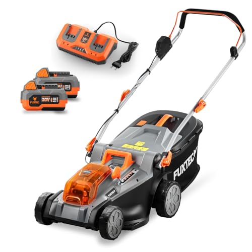 FUXTEC Akku Rasenmäher 40V (2x20V) E2RM43- Schnittbreite 43cm, Variable Schnitthöhe, Elektrorasenmäher, Kabellos (Li-Ion Akku & Ladegerät inklusive)