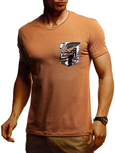 Leif Nelson Herren Sommer T-Shirt Rundhals Ausschnitt Slim Fit Baumwolle-Anteil Cooles Basic Männer T-Shirt Crew Neck Jungen Kurzarmshirt O-Neck Kurzarm Lang LN4940 Camel XX-Large