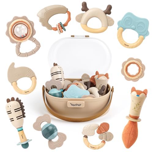 Baby Rassel 0-6 Monate Beißring Montessori Spielzeug Sensorik Zahnungshilfe Baby Spielzeug 6 Monate(10Pcs)