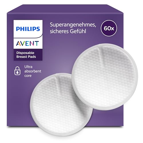 Philips Avent Einweg-Stilleinlagen – 3-lagiger ultrasaugfähiger Kern, auslaufsicher, wabenförmige weiche Oberfläche, ultradünn und diskret, einzeln verpackt, 60 Stück, SCF254/61
