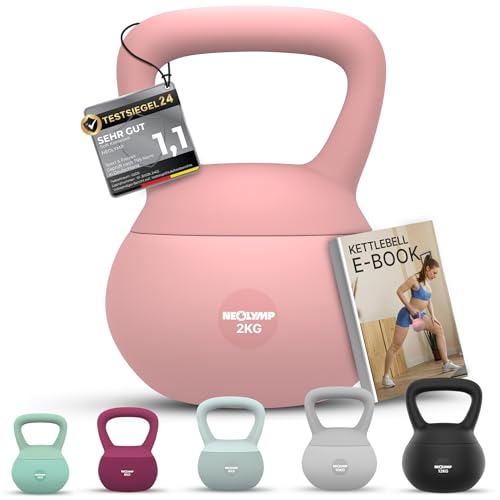 NEOLYMP Soft Kettlebell bodenschonend & leise - stoßdämpfende Kugelhantel mit Eisensandfüllung - ergonomischer Softgriff ideal fürs Homegym Kettlebell 2–12 kg Kugelhantel Set (Rosa | 2 kg)