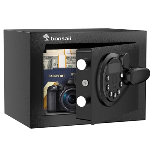 Bonsaii 6.6L Mini Tresor mit LED-Anzeige, Elektronischem Tastenfeld und Schlüssel – Kompakter Sicherheits-Safe aus Stahl mit Notstrom-USB für Büro, Zuhause und Hotel