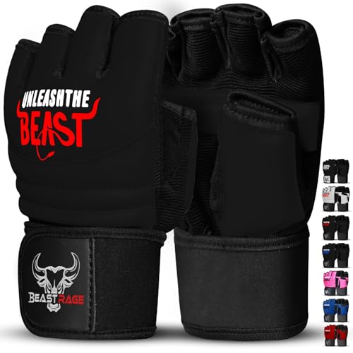BEAST RAGE MMA Boxhandschuhe Karate Mitts Handschuhe für Männer und Frauen, Punch Bag Taekwondo Half Finger Kickboxing Sparring Martial Arts Boxing Training Gloves