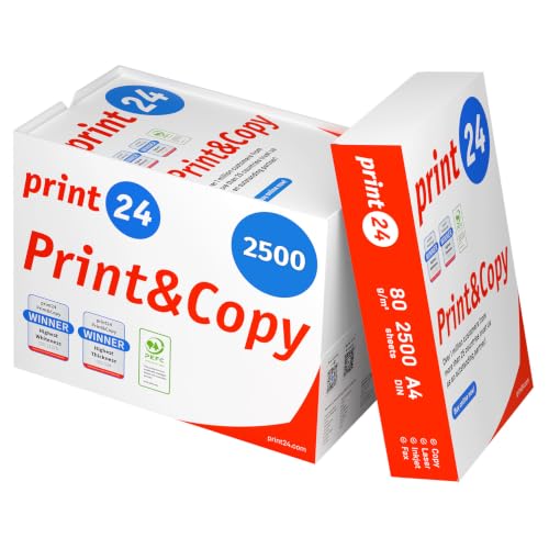 print24 Druckerpapier Kopierpapier 2500 Blatt 5 x 500 A4 80g Premium Hochweiß CIE 160 PEFC zertifiziert