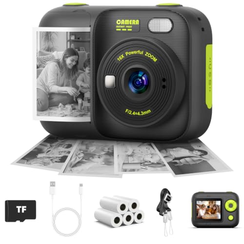 Kinder Sofortbildkamera, Digitalkamera mit Druck | 2,4 Zoll Display, 1080P HD Video, TF Karte & 5 Rollen Fotopapier – Geschenk für Mädchen & Jungen zu Weihnachten & Geburtstag