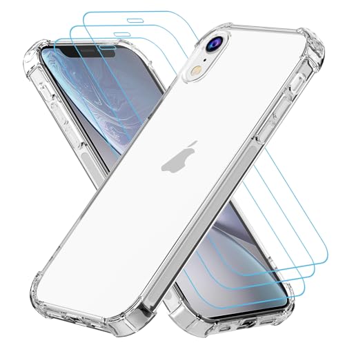 Totill Hülle für iPhone Xr mit 3 Stück Schutzfolie, 4 in 1 Durchsichtige Kratzfest Stoßfest Handyhülle, Rundumschutz Schutzhülle, Ultra Transparent Weiches Durchsichtig Case Cover, Panzer Schutz Gla