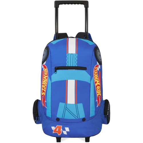 Get Trend Hot Wheels Trolley Rucksack Kinder Schulrucksack mit Rollen & Ausziehbarem Griff für Schule & Reisen, Größenverstellbar (Blau/Multi Hot Wheels)