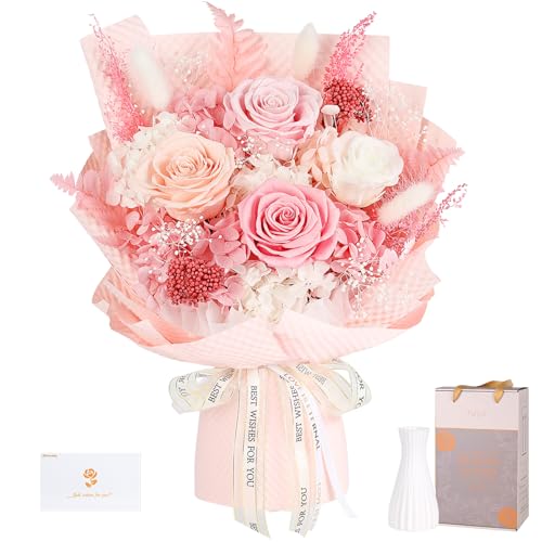 Ewige Rosen Rosa Strauß, konservierte Blumen in Vase, Geschenk für Frauen