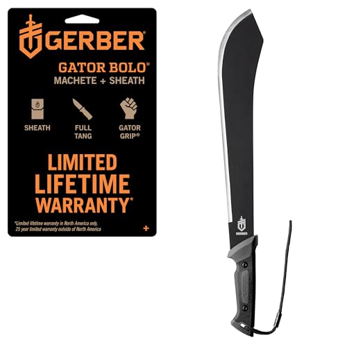 Gerber Machete mit Nylon-Scheide, Klingenlänge: 39,4 cm, Gator Bolo Machete, Carbonstahl, 31-002076, Schwarz