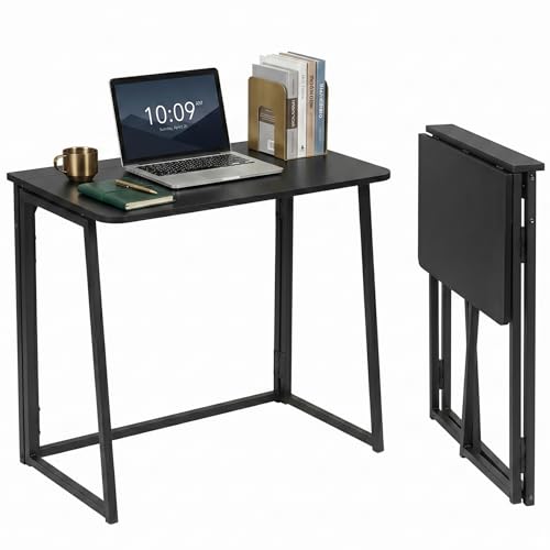 ZECIIYE Schreibtisch Klappbar 80x40 cm,Klapptisch Klein,Klappbarer Tisch Holz und Metall,Klappschreibtisch für Kleiner Räume,Bürotisch Computertisch Laptoptisch für Home Office Studenten,Schwarz