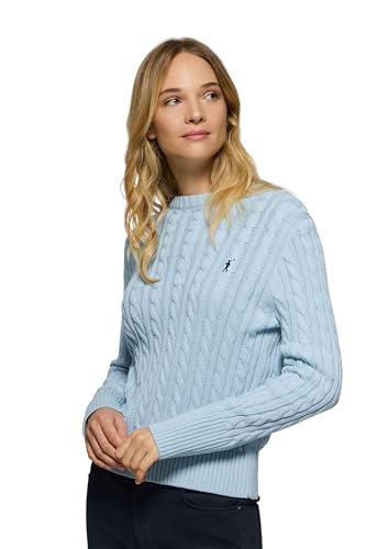 Polo Club Zopfpullover hellblau mit gesticktem Rigby Go-Logo - Damen - 100% Baumwolle
