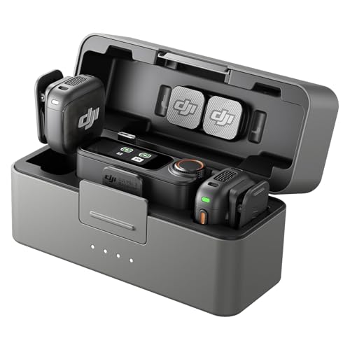 DJI Mic 3 (2 Sender, 1 Empfänger, Ladeschale), Kabelloses Lavalier Mikrofon für iPhone/Kamera/Android, Clip-on-Mikrofon für Videoaufnahmen, Tiktok, YouTube Podcast Content Creator