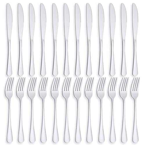 PionStar 24 Stück Messer und Gabelsets, Besteck Set 12 Personen, Gabeln 12 Stück/Tafelmesser 12 Stück, Spülmaschinenfest, Hochglanzpoliert, Besteck Set mit Messer und Gabel