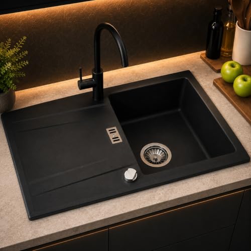 Granitspüle Küchenspüle Sikma Granit Siphon Einbauspüle Spülbecken Spüle Granit 76x45