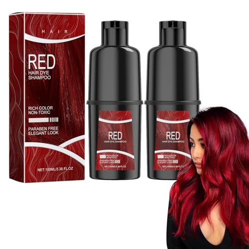 Tkekruh 2PC Weinroter Haarfarbstoff - 3-in-1 Naturroter Wein-Shampoo für Männer und Frauen, Grauhaarig