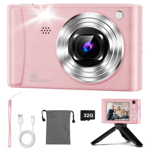 Digitalkamera für Kinder, 48MP 4K Kinderkamera, 1080P Video, 32GB TF-Karte | 48MP CMOS-Sensor, 4K-Fotos, 1080P-Video, LED-Licht, Anti-Shake, Self-Timer, 8X Zoom, Sticker, USB-C