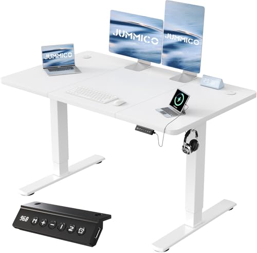 JUMMICO Höhenverstellbarer Schreibtisch mit USB-Ladeanschluss 120 x 60 cm, Schreibtisch Höhenverstellbar Elektrisch, Steh-Sitz Tisch Stehpult Verstellbarer Computertisch,Standing Desk,Weiß