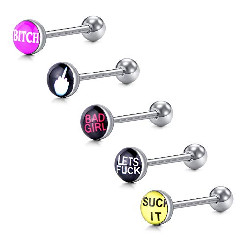 Funseedrr 5-8stk Zungenpiercing Zunge Barbell Set 14G Edelstahl 16mm Stab Piercing Punk