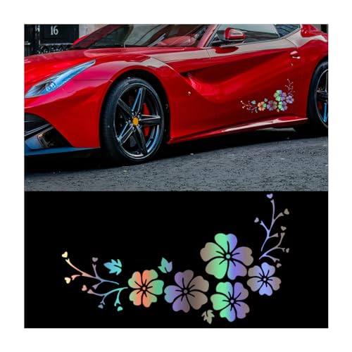 JNNJ 4 Stück Seitenaufkleber für Die Karosserie, Hibiskusblüten-Autoaufkleber, Auto Aufkleber Hibiskus Blumen Schmetterlinge Hawaii, Reflektierende Aufkleber Wasserdichtes Vinyl(Sieben Farben)