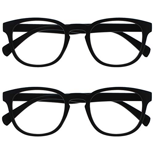OPULIZE Pop Lesebrille 2er Pack Keck Rund Matt Rahmen Federscharniere Kratzfest Schwarz Herren Damen RR2-1 +1.00