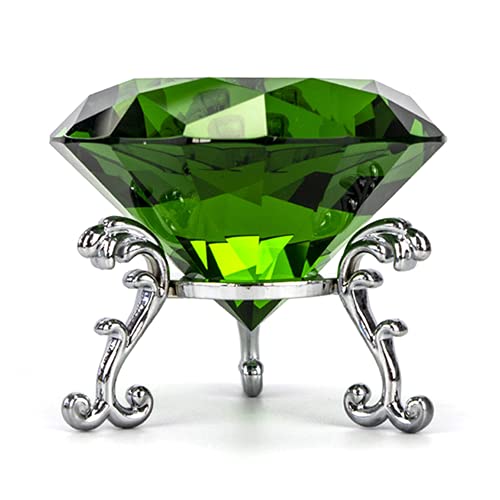 LOTOWELZON 60mm Diamant Glas, Briefbeschwerer mit Versilbertem Blumenständer Klar Funkelnden Kristall Stein für Hochzeitsbevorzugung Dekorationen (Grün)