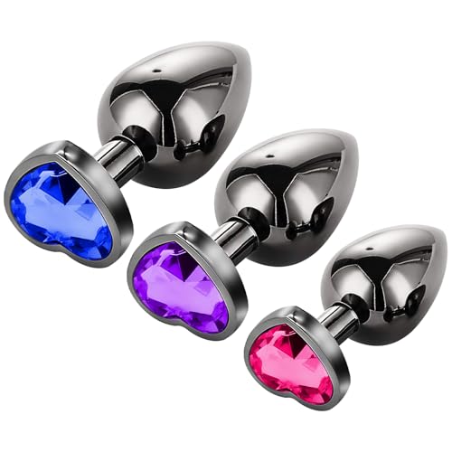 3PCS Metall Analplug, für Männer Frauen Paare,mit Herzform Kristall Diamant,Groß Medium Klein Anal Plug Geeignet für Anfanger für Frauen Männer Paare