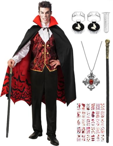 Enenblau Erwachsener Vampir Kostüm für Männer Halloween Vampir Kostüme mit Zubehör EB017XL