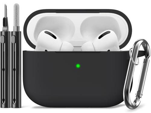 Inesore Compatible with AirPods Pro 2nd/1st Case with Cleaning Kit, Silicone Protective Case Cover for Apple Air Pods Pro(2019/2022/2023), Unisex Design - Black