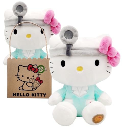 Hello Kitty Doctor Eco Plush 24 cm in wiederverwendbarem Kartontäschchen - der Plüsch ist aus 100% aus PET Flaschen recyceltem Material, Dottore