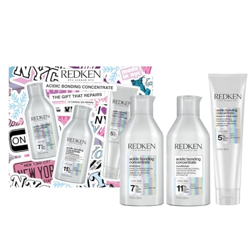 Redken Acidic Bonding Concentrate Weihnachtsset, Geschenkset mit ABC Shampoo, Conditioner und Leave-In, Zur intensiven Reparatur bei geschädigtem & coloriertem Haar, Schützt vor Farbverlust
