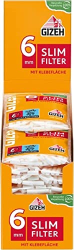 GIZEH Slim Filter – Slim Filter 6mm Durchmesser – Filter mit Klebefläche für besseren Halt – 20er Pack á 120 Filter mit 15mm Länge in wieder verschließbarem Beutel