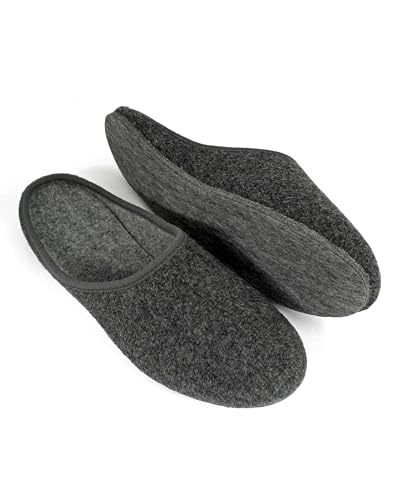 Pantoffelmann Filzpantoffeln mit Filzsohle I Dunkelgrau I Größe 43 I Atmungsaktive & bequeme Filzhausschuhe für Damen & Herren I Stilvolle & warme Hausschuhe