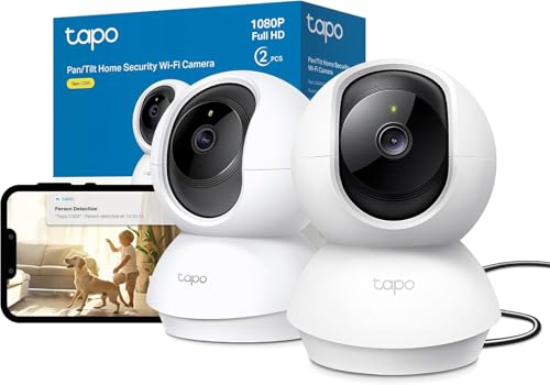 Tapo TP-Link C200P2 360° Überwachungskamera für den Innenbereich, 1080P, Nachtsicht, Bewegungserkennung, Zwei-Wege-Audio, kompatibel mit Alexa&Google Assistant, für Babys/Haustiere, 2 stück C200