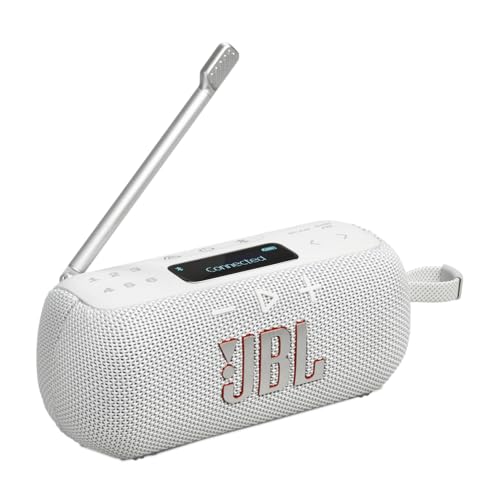 JBL Tuner 3 Tragbares DAB/DAB+/UKW Bluetooth Radio mit 6 Sendern, Bis zu 15 Std Wiedergabe, IP68 Wasser- und staubdicht, Auracast Multi-Cast-Verbindung, Kompatibel mit JBL Portable App, Weiß