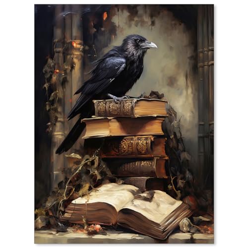UNXIS Vintage-Halloween-Poster, Krähe, Wandkunst, dunkle Akademie, Dekoration, viktorianisch, Gothic, Rabe, Kunstwerk, 30,5 x 40,6 cm, ungerahmt, stimmungsvolle Bilder