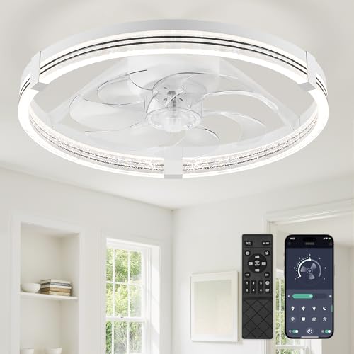 ZMISHIBO Deckenventilator mit Beleuchtung, dimmbare LED 3000K-7000K, 6 Geschwindigkeiten, Umkehrfunktion, APP & Fernbedienung, Timer, leise für Wohnzimmer & Schlafzimmer, Weiß