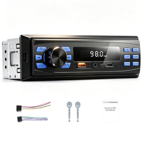 OiLiehu Autoradio 1Din Bluetooth Freisprecheinrichtung, 1 Din MP3 Player mit Bluetooth 5.1, FM Radio, AUX-IN, USB Wiedergabe, USB-Ladefunktion, Zeitanzeige
