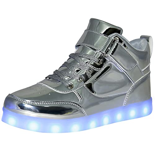 JEVRITE Unisex-Sneaker mit LED-Beleuchtung, hohe Oberseite, USB-Aufladung für Damen und Herren, Paar-Schuhe, silber, 14 Women/10.5 Men